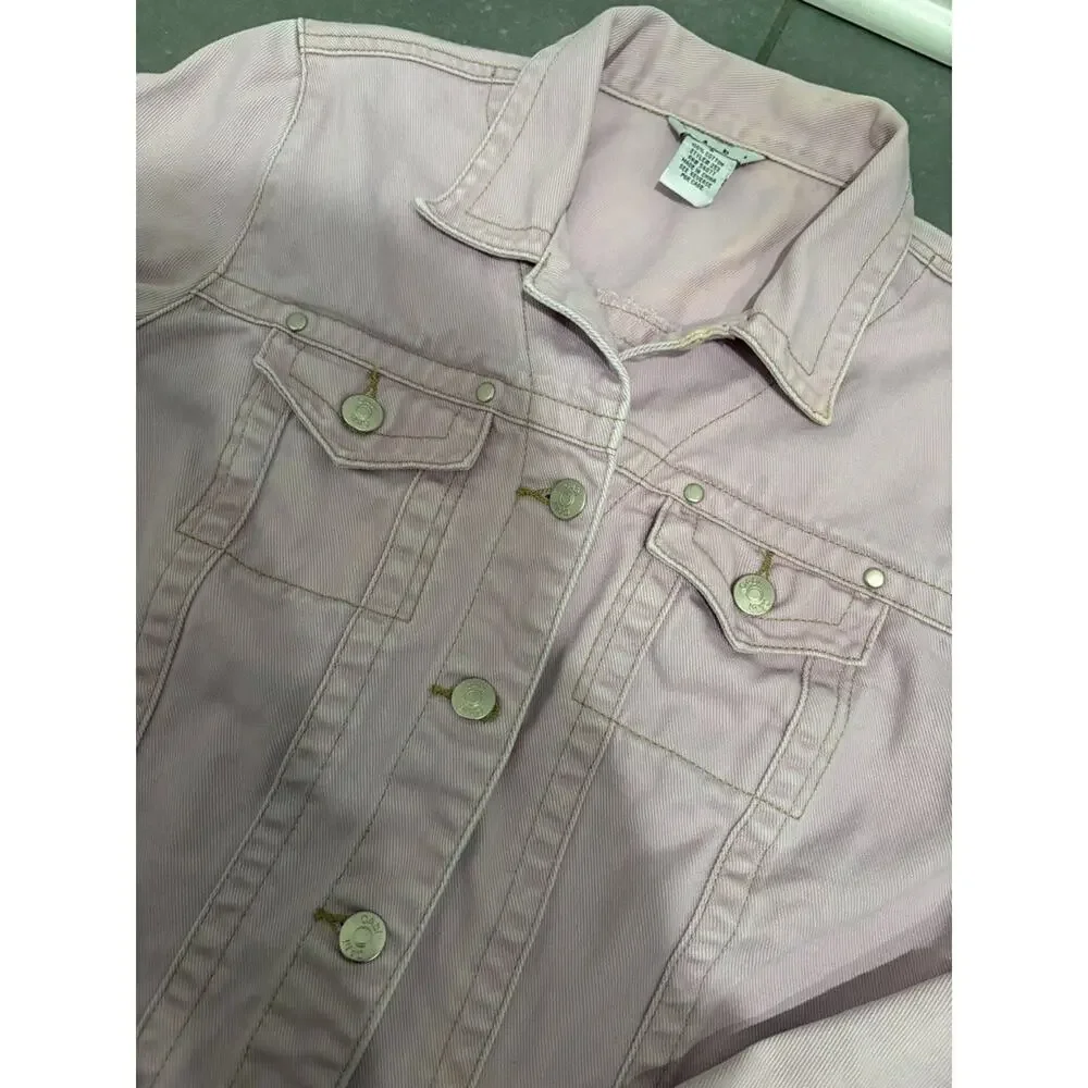 VTG Cabi Pink Denim Trucker Jacket Type III Utility Jean Coat Women’s Size Small